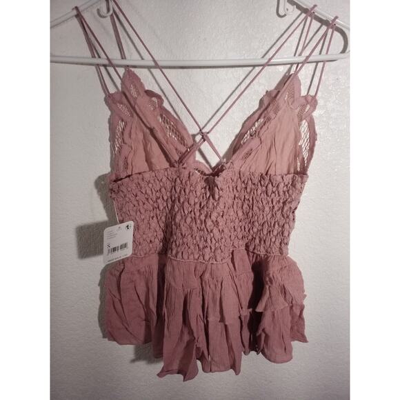 Free People Womens Adella Cami Pink Lace Ruffled Tank Top Pullover Size Small - Picture 3 of 7
